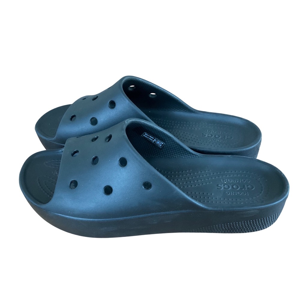 Crocs Classic Platform Slide Sandals Womens 10 Black Elevated Comfort‎ Slip On